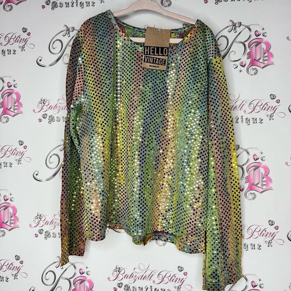 Hello vintage sequins sparkly ombré rainbow 🌈 Multicolor Sequin Long Sleeve Top